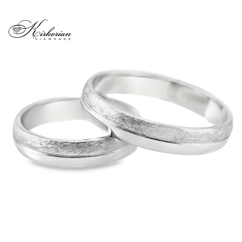 Брачни халки от бяло злато с гланц и сатиниран мат – модел WRD098