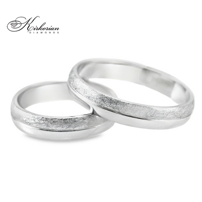 Брачни халки от бяло злато с гланц и сатиниран мат – модел WRD098