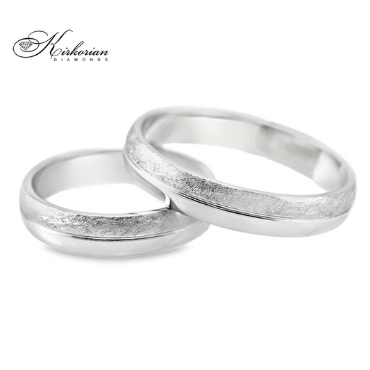 Брачни халки от бяло злато с гланц и сатиниран мат – модел WRD098