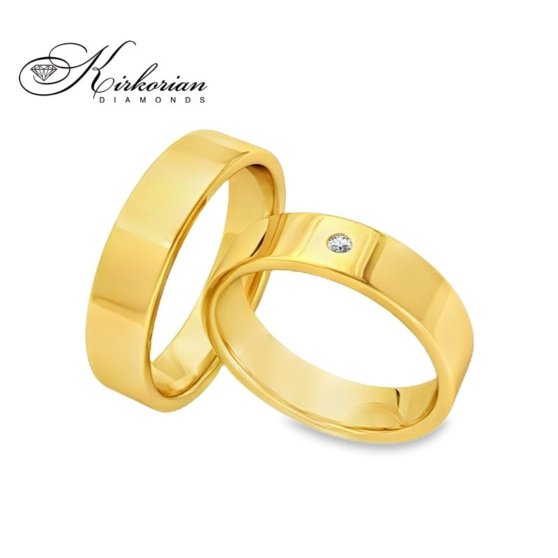 Плоски брачни халки WRD100 от злато 14k с диамант – бяло, жълто или розово злато, 11.85гр