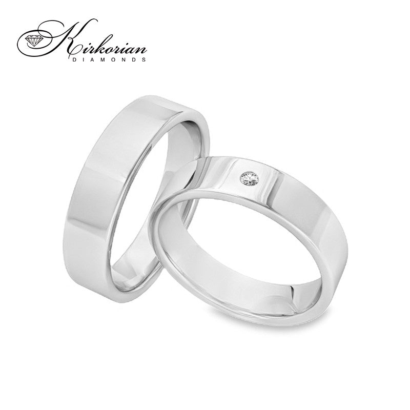 Плоски брачни халки WRD100 от злато 14k с диамант – бяло, жълто или розово злато, 11.85гр