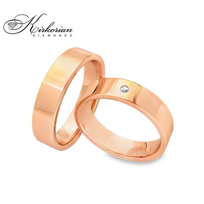 Плоски брачни халки WRD100 от злато 14k с диамант – бяло, жълто или розово злато, 11.85гр