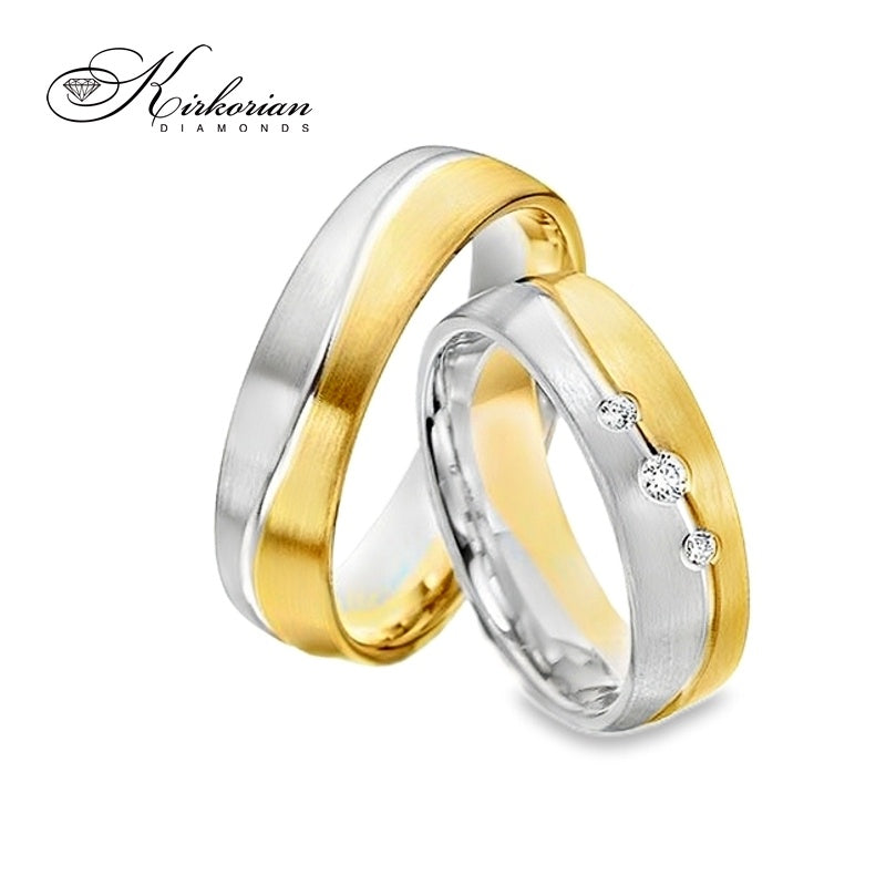Брачни халки WRD105 от бяло и жълто злато с диаманти 0.06ct