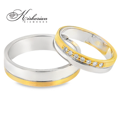 Брачни халки WRD118 от бяло и жълто злато 14k с диаманти 0.105ct – изработка по избор