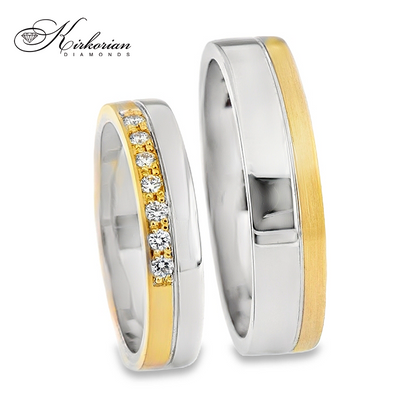 Брачни халки WRD118 от бяло и жълто злато 14k с диаманти 0.105ct – изработка по избор