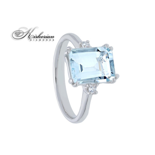 Пръстен бяло злато 18k аквамарин 3.108ct диаманти 0.058ct код:S206032   