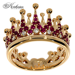 Пръстен корона розово злато 18k рубин 0.79ct диаманти 0.07ct код:S247091 