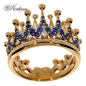 Пръстен корона розово злато 18k сапфир 0.77ct диаманти 0.07ct код:S247092 