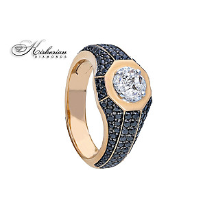 Мъжки пръстен розово злато 18k черни и бели диаманти 1.08ct код:S247260      