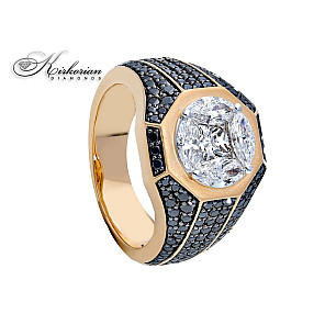 Мъжки пръстен розово злато 18k черни и бели диаманти 2.28ct код:S247263    