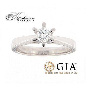 Класически годежен пръстен бяло злато 14к. с диамант 0.30 карата GIA сертификат код:584
