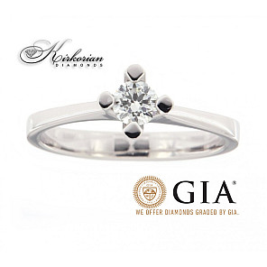 Класически годежен пръстен бяло злато 14к. с диамант 0.30 карата GIA сертификат код:586