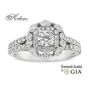 Пръстен бяло злато 14к. GIA сертификат диаманти 1.28ct код:K611