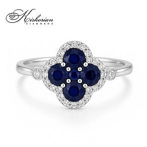 Пръстен със сапфири 0.728 ct и диаманти 0.17 ct от бяло злато 18К – модел RG058757