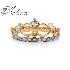 Пръстен корона жълто злато 14к.  диаманти 0.30 карата код:437B