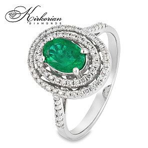 Пръстен от бяло злато 18K със смарагд 0.68ct и диаманти 0.29ct | Размер 53 | Kirkorian Diamonds