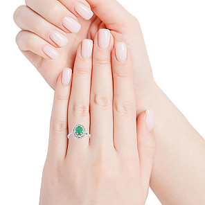 Пръстен от бяло злато 18K със смарагд 0.68ct и диаманти 0.29ct | Размер 53 | Kirkorian Diamonds