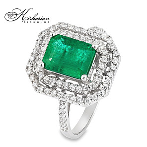 Пръстен от бяло злато 18K с изумруд 1.76ct и диаманти 0.34ct | Размер 54 | Сертификат