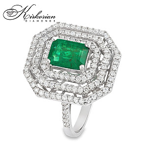 Пръстен от бяло злато 18K с изумруд 1.08ct и диаманти 0.58ct | Размер 54 | Сертификат