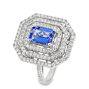 Годежен пръстен от бяло злато 18К с танзанит 1.13 ct и диаманти 0.46 ct – луксозна изработка Kirkorian Diamonds