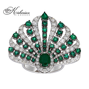 Бутиков пръстен с изумруд и диаманти от бяло злато 18К – луксозна изработка IT58