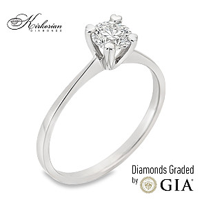 Годежен пръстен от бяло злато 14k с диамант 0.50ct GIA сертификат K155A