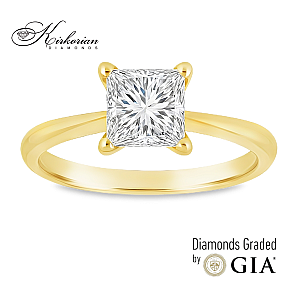Годежен пръстен от жълто злато с инвестиционен диамант 1.00ct принцес GIA