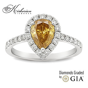 Елегантен годежен пръстен от бяло злато с Fancy Yellow диамант 1.35ct GIA