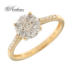 Годежен пръстен 18к. жълто злато диаманти 0.50 карата код:RN135A