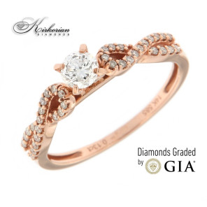 Годежен пръстен розово злато 14к. GIA сертификат диаманти 0.43 карата код:RN29C