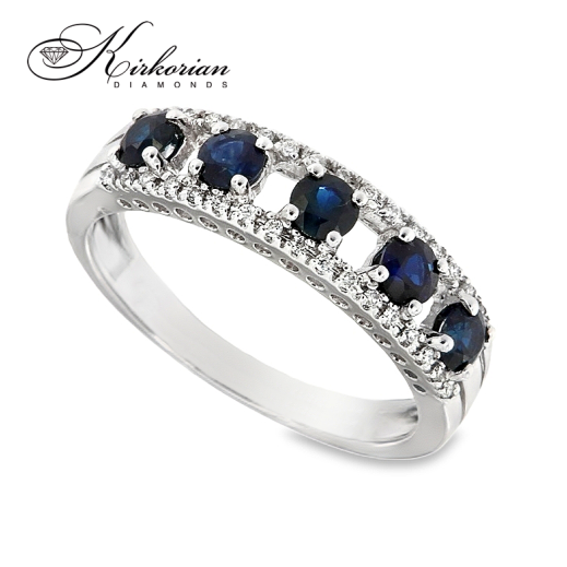 Пръстен със сапфири 0.50 ct и диаманти 0.09 ct от бяло злато 18К – модел RN32