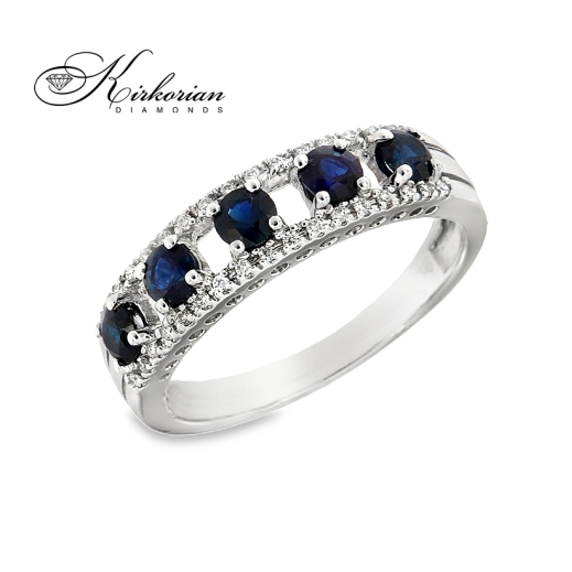Пръстен със сапфири 0.50 ct и диаманти 0.09 ct от бяло злато 18К – модел RN32