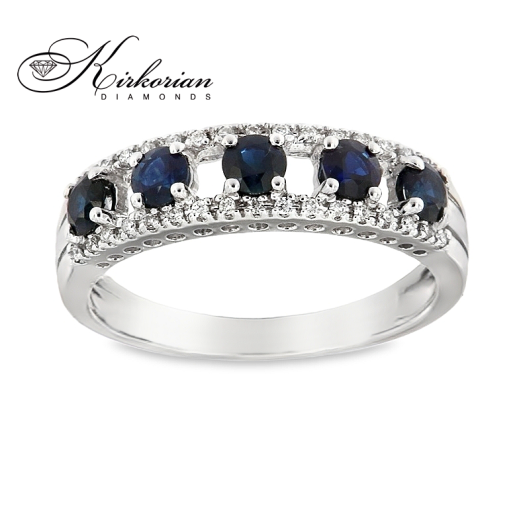 Пръстен със сапфири 0.50 ct и диаманти 0.09 ct от бяло злато 18К – модел RN32