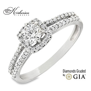 Годежен пръстен от бяло злато 14К с централен диамант 0.30ct GIA сертификат и допълнителни диаманти – код R462