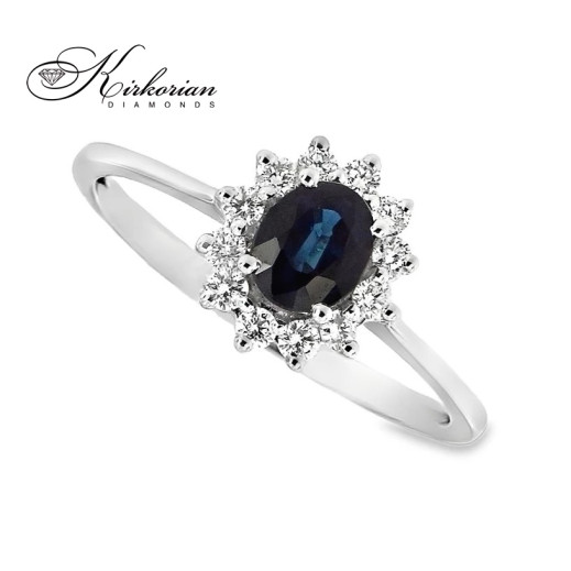 Годежен пръстен със сапфир 0.60 ct и диаманти 0.20 ct от бяло злато 18К – модел RN48 Годежен пръстен със сапфир 0.60 ct и диаманти 0.20 ct от бяло злато 18К – модел RN48