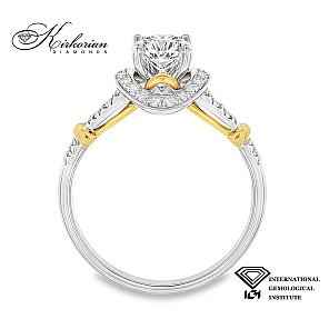 Годежен пръстен от бяло и жълто злато 18K с IGI диамант 0.84ct | Общо 1.07ct | Размер 53