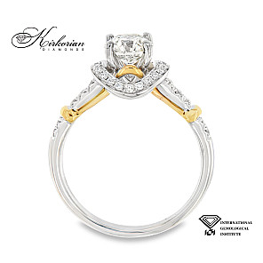 Пръстен от бяло и жълто злато 18k с централен IGI диамант 0.84ct и общ карат 1.07ct