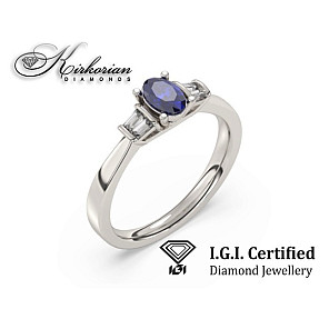 Годежен пръстен 14к. сапфир и  диаманти 0.11карата IGI сертификат код:F11