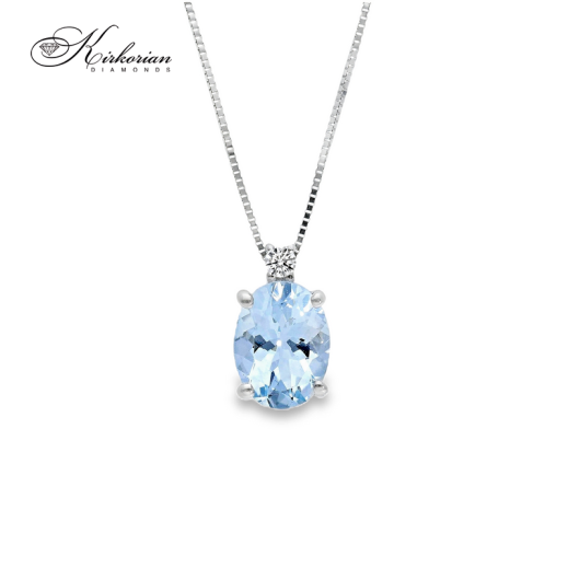 Колие от бяло злато 18k с аквамарин 1.15ct и диамант – елегантност в синьо | Kirkorian Diamonds Колие от бяло злато 18k с аквамарин 1.15ct и диамант – елегантност в синьо | Kirkorian Diamonds