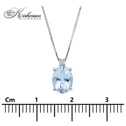 Колие от бяло злато 18k с аквамарин 1.15ct и диамант – елегантност в синьо | Kirkorian Diamonds Колие от бяло злато 18k с аквамарин 1.15ct и диамант – елегантност в синьо | Kirkorian Diamonds