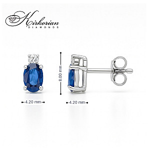 Обеци от бяло злато 18К със сапфири 1.00 ct и диаманти 0.04 ct – модел S121807, луксозен дизайн, топ цена