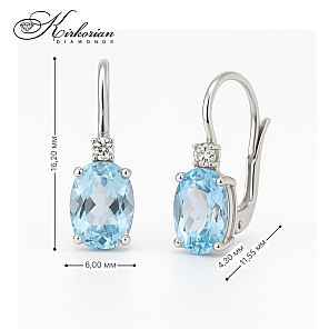 Обеци от бяло злато 18К с аквамарин 2.30 ct и диаманти 0.04 ct – елегантен лукс от Kirkorian Diamonds