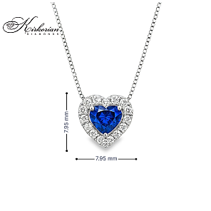 Колие сърце от бяло злато 18К с сапфир 0.28ct и диаманти 0.09ct | Kirkorian Diamonds
