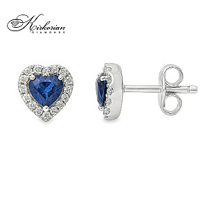 Обеци Сърце от бяло злато 18k със сапфири 0.55ct и диаманти 0.18ct – модел S225833
