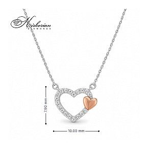 Колие сърце от бяло и розово злато 18К с диаманти 0.06ct | Kirkorian Diamonds