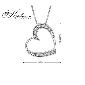 Колие сърце от бяло злато 18К с диаманти 0.06ct | Kirkorian Diamonds