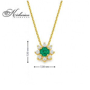 Колие жълто злато 18к със смарагд 0.25ct и диаманти 0.12ct – Kirkorian Diamonds