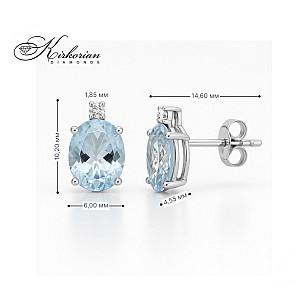 Обеци от бяло злато 18К с аквамарин 2.20 ct и диаманти 0.04 ct – модел S103475, елегантен дизайн, специална оферта