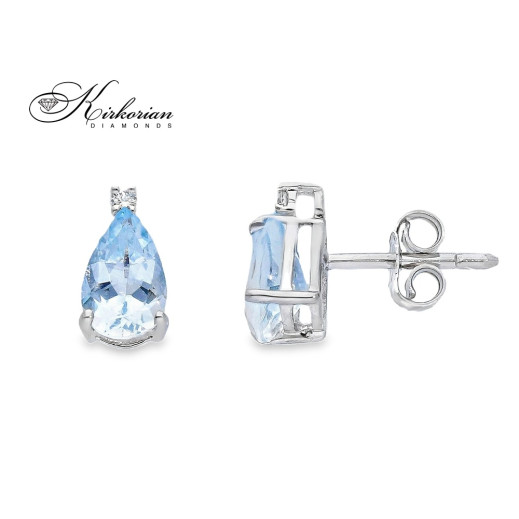 Капковидни обеци от бяло злато 18k с аквамарин 2.24ct и диаманти 0.04ct – S190821
