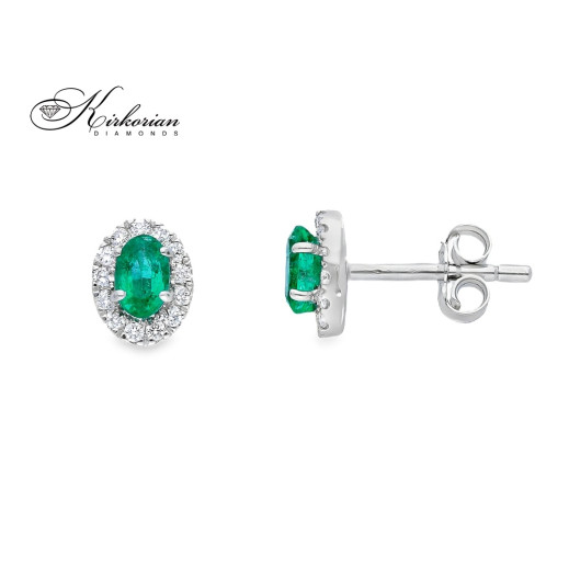 Обеци от бяло злато 18k със смарагди 0.46ct и диаманти 0.18ct – S225821